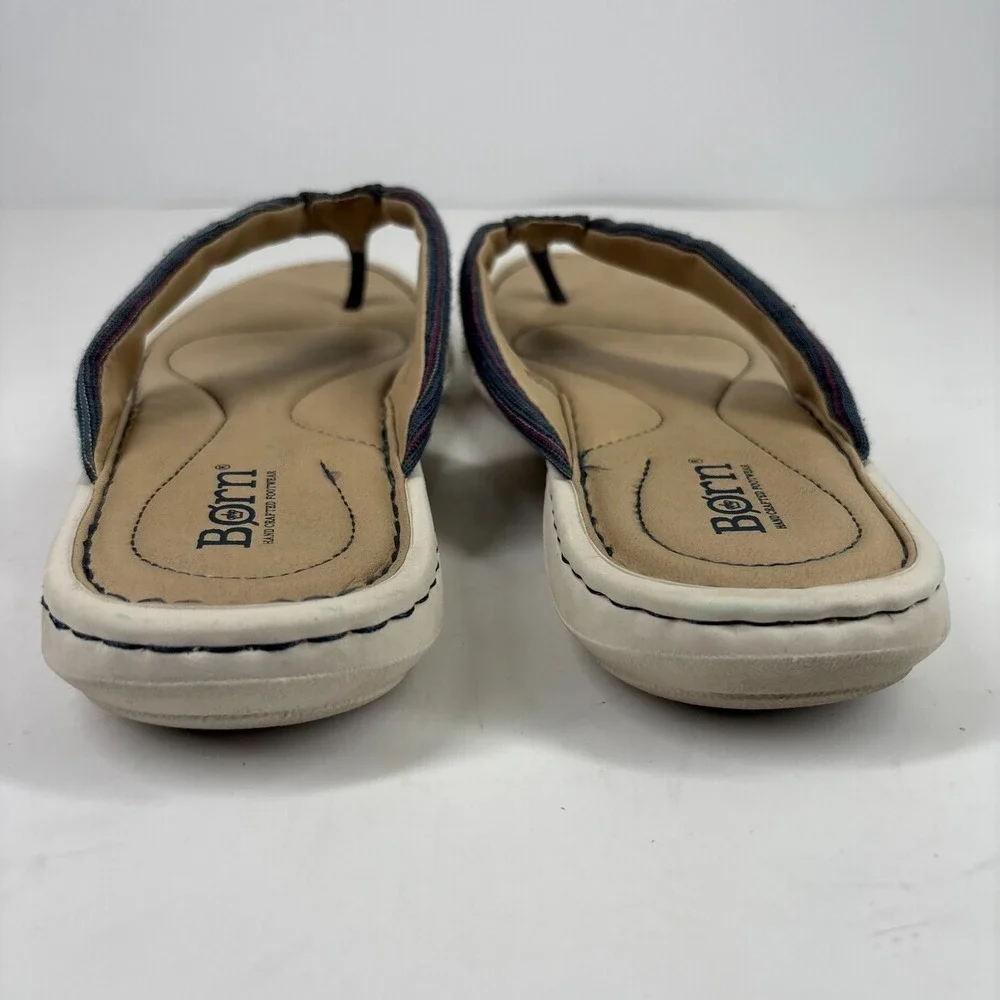 Born‎ Liselotte Women's US 7M Navy Fabric Leather Comfort Slip-On Thong Sandals